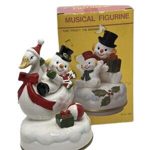 VTG Frosty the Snowman  & Swan Revolving Musical Figurine 6" Christmas Holiday